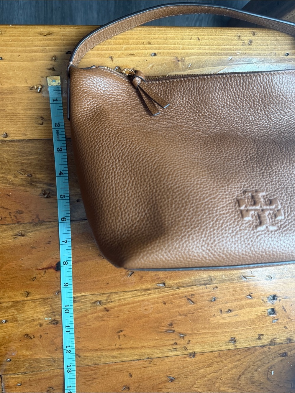 Tory Burch Brown Pebbled Leather Hobo Satchel with Tassel - Picture 6 of 9